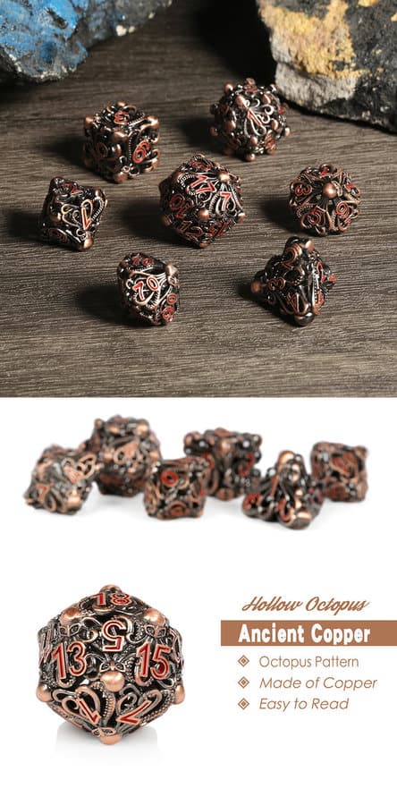 Hollow Dice Set (7pcs) Kraken Copper & Red - The Dice Emporium