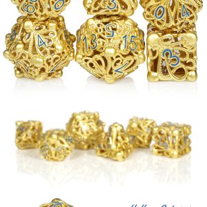 Hollow Dice Set (7pcs) Kraken Gold & Blue - The Dice Emporium