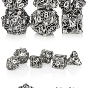 Hollow Dice Set (7pcs) Kraken Nickel & White - The Dice Emporium