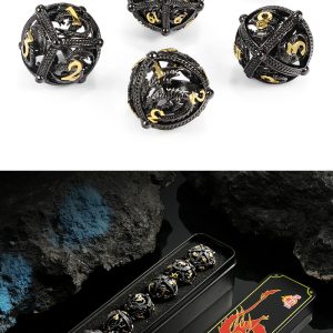 Hollow Orb Dice Set (7pcs) Dragon Black & Gold - The Dice Emporium