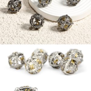 Hollow Orb Dice Set (7pcs) (Dragon) [Silver & Gold] - The Dice Emporium