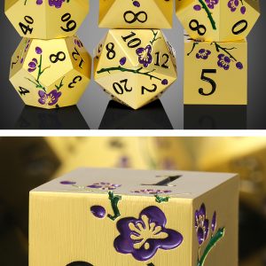 Metal & Enamel Dice Set (7pcs) (Sakura) [Gold & Purple] - Dice Emporium