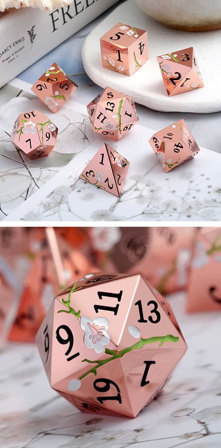 Sakura Copper & White 7 Die Metal & Enamel Dice Set -DiceEmporium.com