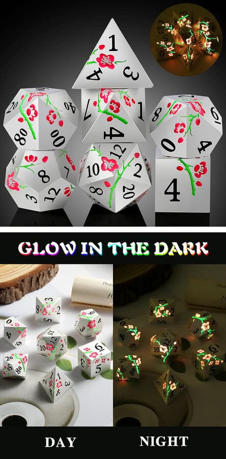 Sakura Silver & Pink Glow 7 Die Metal & Enamel Dice Set -DiceEmporium.com