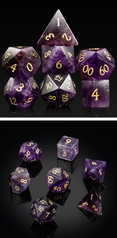 Gemstone Dice 7 Piece Set Amethyst (Natural) - DiceEmporium.com