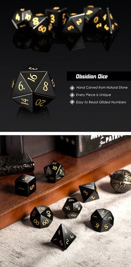 Gemstone Dice 7 Piece Set Obsidian (Natural) - DiceEmporium.com