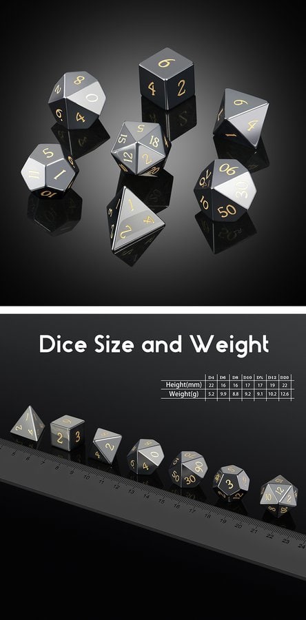 Gemstone Dice 7 Piece Set Hematite (Synthetic) - DiceEmporium.com