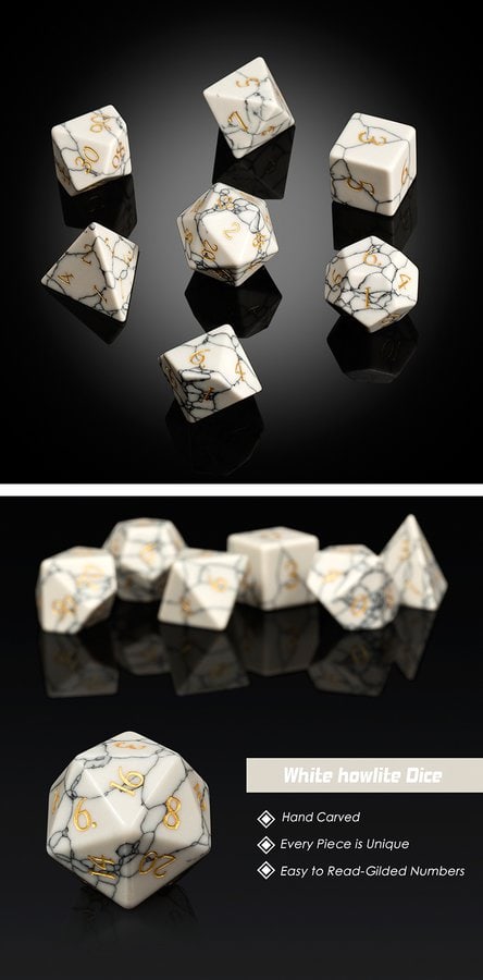 Gemstone Dice 7 Piece Set Howlite (Synthetic) - DiceEmporium.com