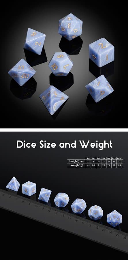 Gemstone Dice 7 Piece Set Blue Lace Agate (Synthetic) - DiceEmporium.com