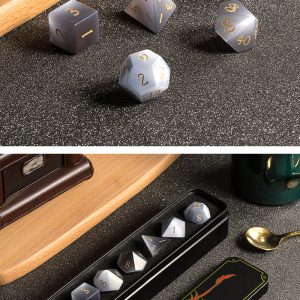 Gemstone Dice 7 Piece Set Grey Cat's Eye (Synthetic) - DiceEmporium.com