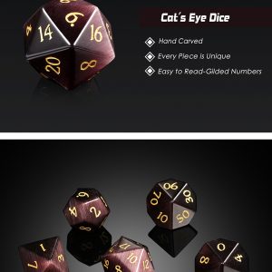 Gemstone Dice 7 Piece Set Maroon Cat's Eye (Synthetic) - DiceEmporium.com