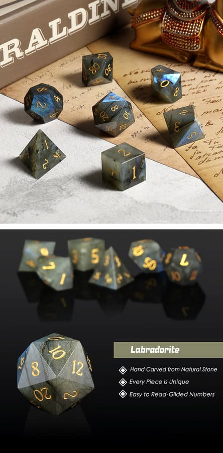 Gemstone Dice 7 Piece Set Labradorite (Natural) - DiceEmporium.com