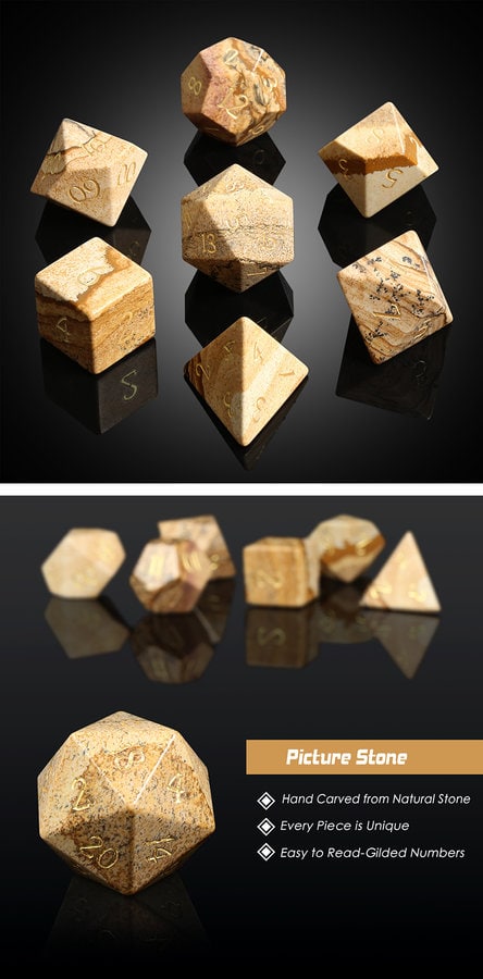 Gemstone Dice 7 Piece Set Picture Jasper (Natural) - DiceEmporium.com