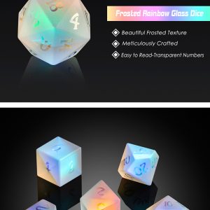 Glass Dice 7 Piece Set Frosted Rainbow K9 Glass - DiceEmporium.com