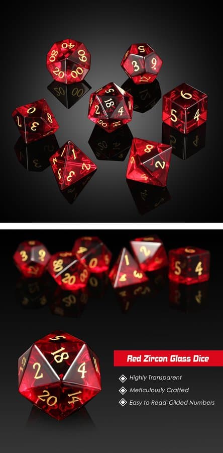 Glass Dice 7 Piece Set Ruby Zircon - DiceEmporium.com