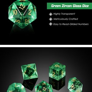 Glass Dice 7 Piece Set Emerald Zircon - DiceEmporium.com