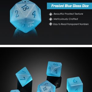 Glass Dice 7 Piece Set Frosted Aquamarine Zircon - DiceEmporium.com