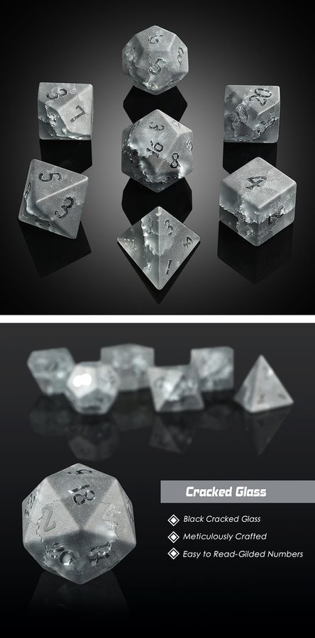 Glass Dice 7 Piece Set Shattered Onyx Zircon - DiceEmporium.com