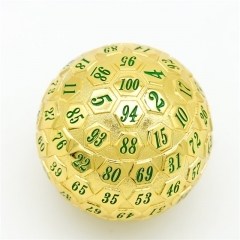 Gold Metal d100 Green Font - DiceEmporium.com