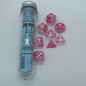 Gemini Clear-Pink/white 7 die set - The Dice Emporium