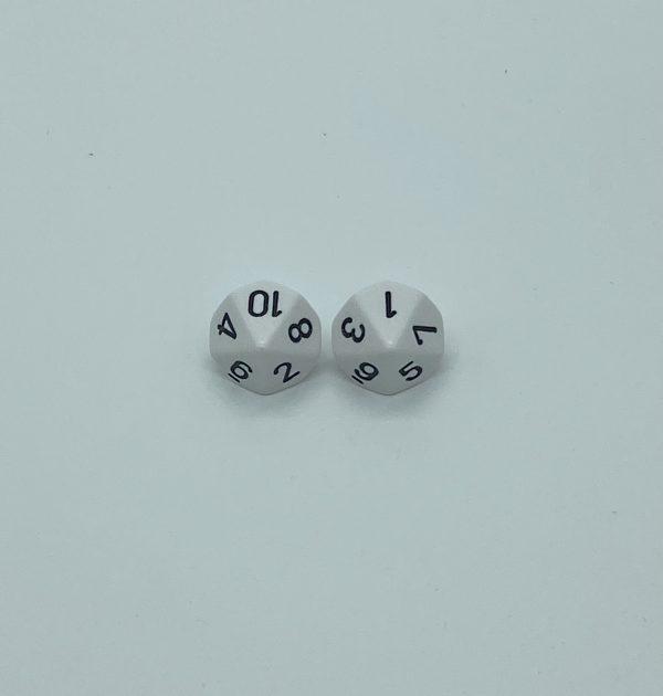 Opaque white/black 10-Sided die 1-10 - DiceEmporium.com