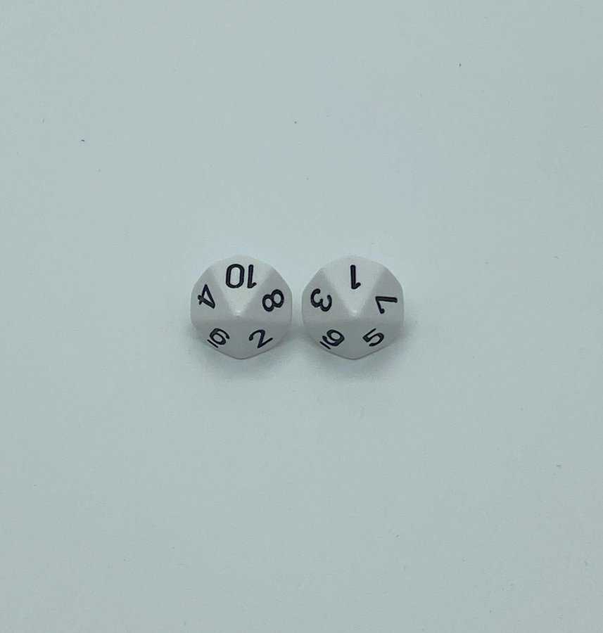 Opaque white/black 10-Sided die 1-10 - DiceEmporium.com