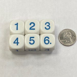 20mm Numbered White/blue Dice 1 to 6 - DiceEmporium.com