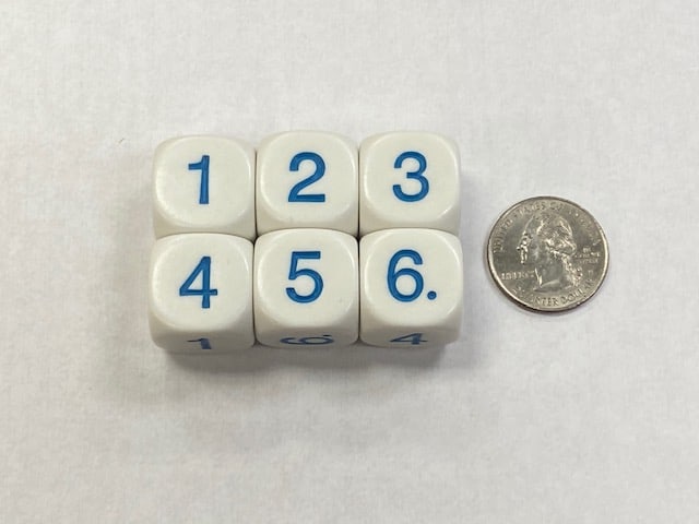 20mm Numbered White/blue Dice 1 to 6 - DiceEmporium.com