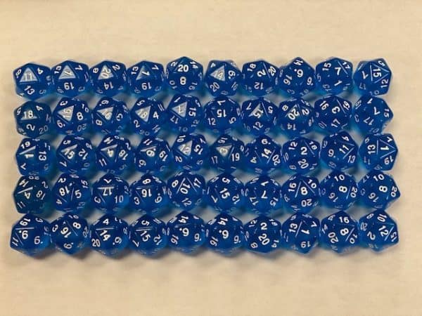 HD Transparent Blue d20 set of 50 - DiceEmporium.com