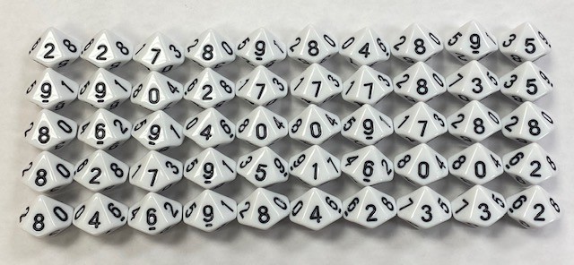 HD Opaque White d10 set of 50 - DiceEmporium.com