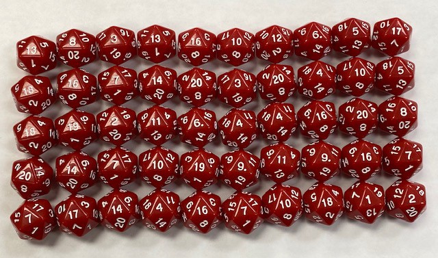 HD Opaque Red d20 set of 50 - DiceEmporium.com