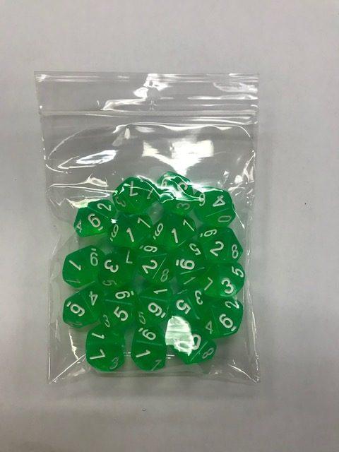 Green Transparent d10 HD Set of 20 Dice - 10 Sided - DiceEmporium.com