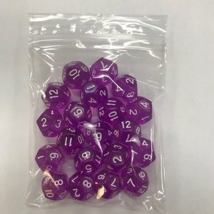 Purple Transparent d12 HD Set of 20 Dice - 12 Sided - DiceEmporium.com