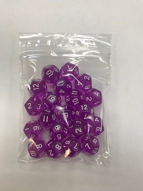 Purple Transparent d12 HD Set of 20 Dice - 12 Sided - DiceEmporium.com