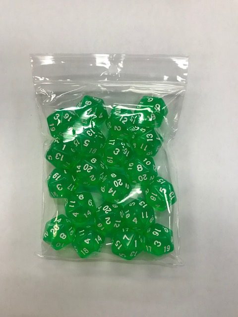 Green Transparent d20 HD Set of 20 Dice - 20 Sided - DiceEmporium.com