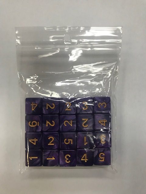 Purple Gold Pearl d6 HD Set of 20 Dice - 6 Sided - DiceEmporium.com