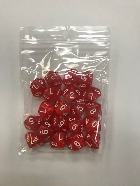 Red White Pearl d10 HD Set of 20 Dice - 10 Sided - DiceEmporium.com