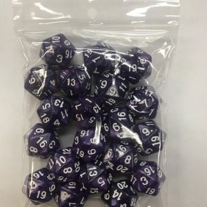 Purple White Pearl d20 HD Set of 20 Dice - 20 Sided - DiceEmporium.com