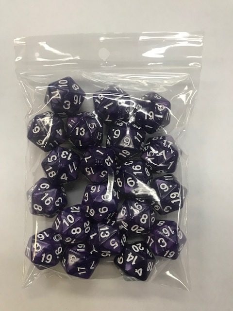 Purple White Pearl d20 HD Set of 20 Dice - 20 Sided - DiceEmporium.com