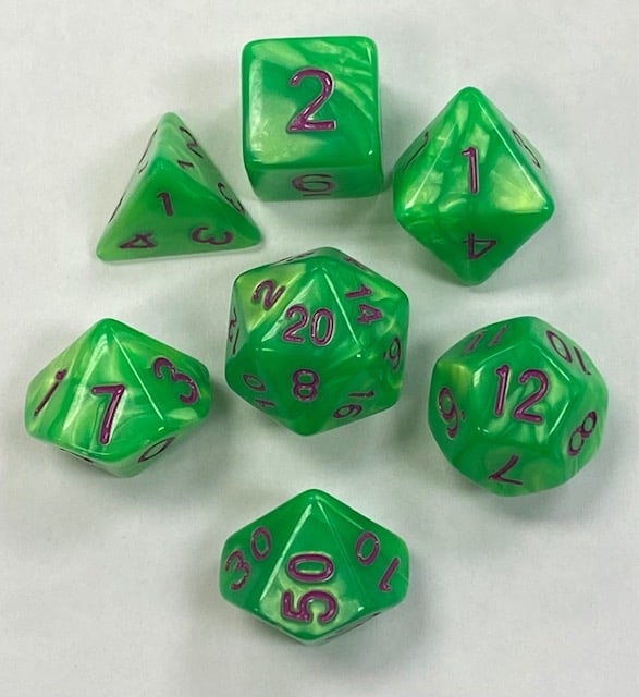 Green Purple Font Pearl Dice - DiceEmporium.com