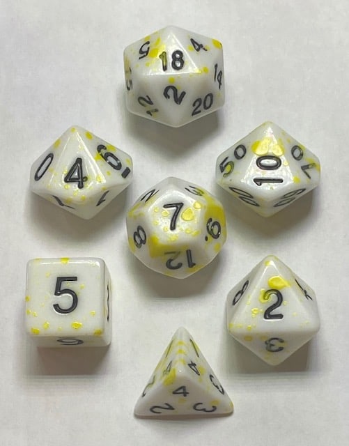 Yellow Splatter 7 die set - DiceEmporium.com