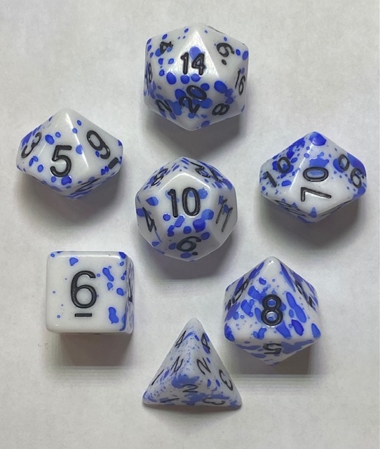 Blue Splatter 7 die set - DiceEmporium.com