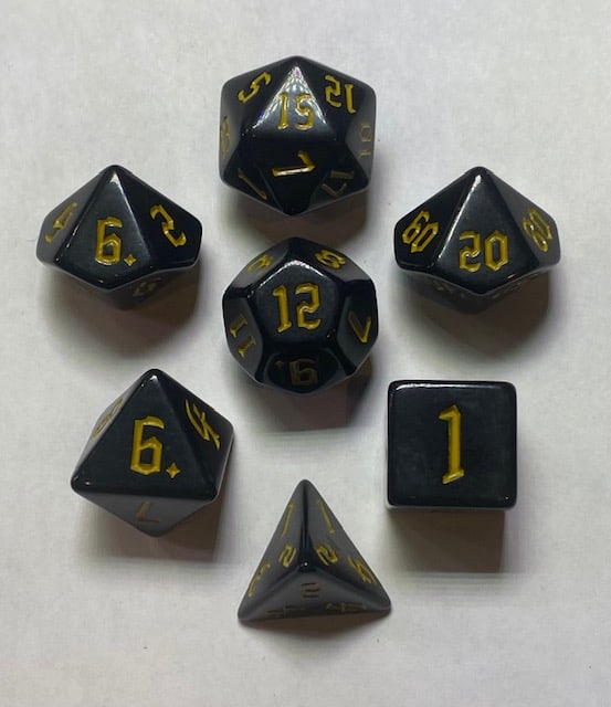 Black Opaque Yellow Ink 7 die set - DiceEmporium.com