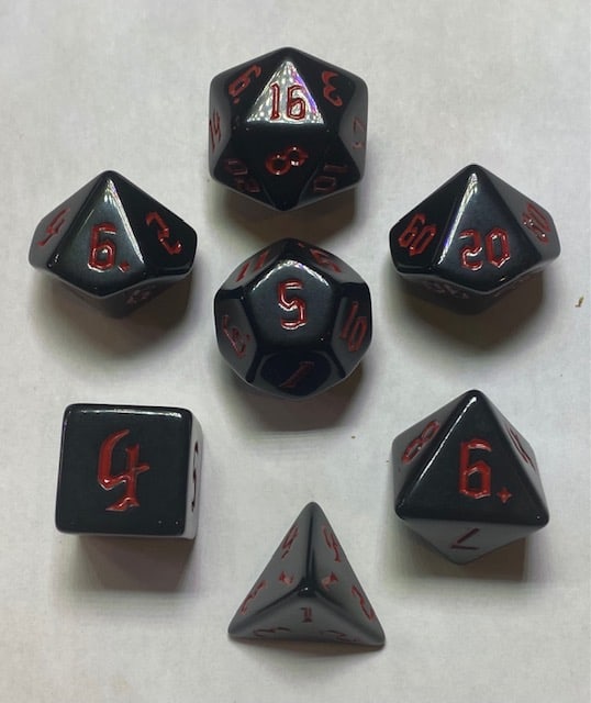 Black Opaque Red Ink 7 die set - DiceEmporium.com