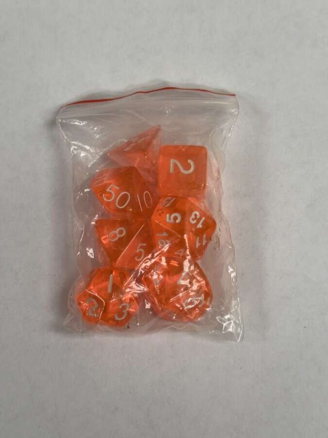 Transparent Orange 7 die set - Dice Emporium