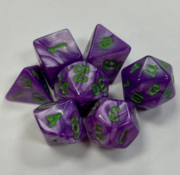 Light Purple Green Font Pearl Dice - DiceEmporium.com