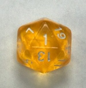 20 Sided Yellow Transparent Top Imprint Dice - DiceEmporium.com