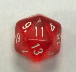 20 Sided Red Transparent Top Imprint Dice - DiceEmporium.com