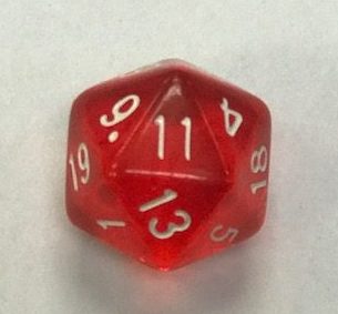 20 Sided Red Transparent Top Imprint Dice - DiceEmporium.com