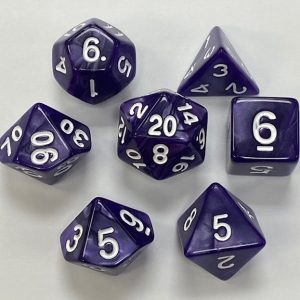 Purple White Font Pearl 7 Die Set - DiceEmporium.com